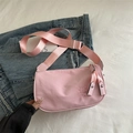 Chic pink nylon pillow bag with CHOI heart embroidery and wide adjustable strap - No Pendant / Pink