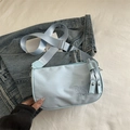 Light blue nylon crossbody bag with heart embroidery and wide fabric strap in casual style - No Pendant / Blue
