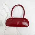 Borsa baguette rossa lucida in stile retrò minimalista con spalline sottili da donna - Rosso