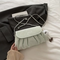 Mint green pleated crossbody bag with chain strap and white plush doll charm - With Charm / Green