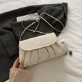 Beige pleated crossbody bag with stylish gold chain strap and cute plush charm - With Charm / White