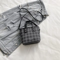 Mini checkered bucket bag in grey and black with dual handles and long shoulder strap - Black