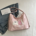 Borsa a tracolla rosa con ricamo di cucciolo carino e tracolla regolabile - Rosa