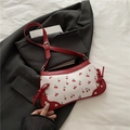 Borsa a tracolla bianca con stampa a ciliegie, fiocchi rossi e tracolla regolabile - Rosso