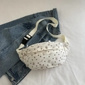 Chique beige corduroy crossbodytas met bruin strikpatroon en verstelbare riem - Wit