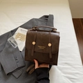 Vintage dark brown faux leather backpack with top handle and gold button detail - Coffee
