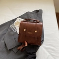 Vintage brown PU leather backpack and handbag with gold studs for students - Brown