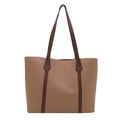 Minimalist beige tote bag with brown handles for daily commute and office use - Khaki