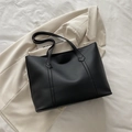 Minimalist black large capacity tote bag in matte synthetic leather with dual straps - Black