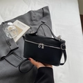 Mini black lychee pattern PU leather handbag with silver hardware and top handle - Black