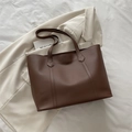 Minimalist large brown tote bag in premium pebbled leather style for women - Brown