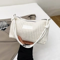 Borsa tote minimalista in velluto a coste beige con manici in morbida corda e etichetta - Bianco