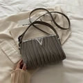 Gray-brown crocodile-embossed leather crossbody bag with silver V-shaped metal buckle - Gray