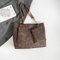 Conjunto de bolso tote marrón oscuro con letras amarillas y correas de hombro finas - Marrón