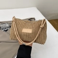 Borsa tote minimalista in velluto a coste marrone chiaro con chiusura a cerniera - Cachi