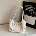 White shoulder bag with black bows and jacquard fabric in balletcore style - Off White