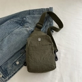 Dark green lightweight nylon crossbody chest bag with adjustable strap and metal M logo - Green