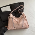Rosa Metallic-Einkaufstasche mit Schleifendetail und Doppelreißverschlüssen im Y2K-Stil - Rosa