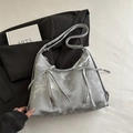 Sac hobo gris argenté texture marbre avec fermetures éclair et rubans décoratifs - Argent