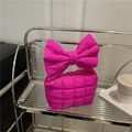 Borsa a mano trapuntata rosa con manico a fiocco e chiusura a zip elegante - Rosa