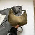 Bolso hobo media luna verde hierba en ante y piel lisa con cremallera plateada - Verde