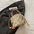 Golden sequin bucket bag with metallic handle and drawstring closure in 2025 autumn style - Gold