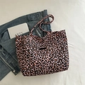 Pink leopard print canvas tote bag with functional front pocket and large capacity - Leopard Print (Pink)