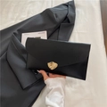 Fashionable black envelope clutch bag with gold wave buckle for women 2025 casual style - Black