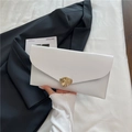 Chic white envelope clutch bag with unique gold metallic buckle and smooth PU finish - White
