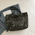 Vintage dark green leopard print canvas tote bag with shoulder straps and front pocket - Leopard Print (Green)