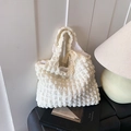 White ruched cloud handbag with delicate lace bow decoration and soft textured fabric - With Silk Scarf / White