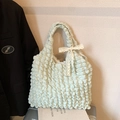 Light green popcorn texture tote bag with a white lace bow detail for a sweet look - Green
