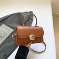Bolso de mano vintage en cuero encerado marrón caramelo con hebilla dorada - Marrón