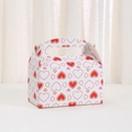White cardboard gift box with pink heart patterns and handle for Valentine's Day favors - Multi-Heart Mixed Pattern (A023-1)