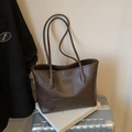Minimalist coffee brown tote bag with vintage texture and fashion label detail - Coffee without Pendant