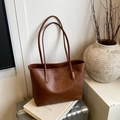 Brown vintage leather tote bag with FASHION label and long shoulder straps - Brown No Pendant