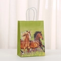 Kraft paper gift bag with realistic double horse print and sturdy white rope handles - Realistic Double Galloping Horses (463-2)