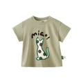 Kids cotton t-shirt in dusty pink featuring a black and white polka dot cat print - Cappuccino Brown