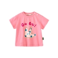 Pink Amila toddler short-sleeved t-shirt with shoulder buttons and Gu Gu cartoon print - 100 / Raspberry Pink