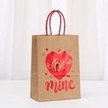 Brown kraft paper gift bag with red metallic heart and 'Be mine' design for Valentine's Day - Be Mine Style (127-4) / H21*L15*W8