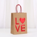 Brown kraft gift bag with red metallic LOVE heart foil print and red rope handles - LOVE Letter Style (127-3) / H21*L15*W8