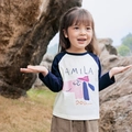 Girls' cotton raglan long sleeve T-shirt with cute dog print in off-white and navy - Pre-sale / 120 / Navy Blue