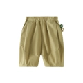 Kids loose casual khaki shorts with elastic waistband and green brand woven label - 80cm / Beige Khaki
