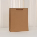 Close-up of plain kraft paper shopping bag with sturdy dark brown twisted rope handles - Vertical-Large (32x26x10cm)