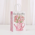 Floral kraft paper gift bag with tulip design and Love Lives Here print for shopping - 466-6; Height 21 * Length 15 * Width 8