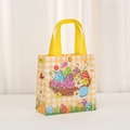 Easter non-woven tote bag with cute bunny and floral print on yellow checkered background - Light Yellow Plaid Floral Egg Style (9024-4)