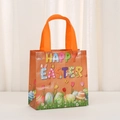 Detalle de la bolsa de regalo de Pascua en tela no tejida con huevos y tulipanes - Estilo Happy Easter con Grano de Madera Naranja (9024-3)