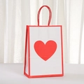 Sacchetto regalo in carta kraft bianca con cuore rosso e manici a corda per San Valentino - 21x15x8cm / Sacco Bianco/Manico Rosso