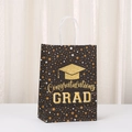 Black graduation paper gift bag with golden stars and Congratulations GRAD text - Black Background Star Congratulations Style / 469-2 (21x15x8cm)