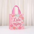 Borsa regalo rosa per la festa della mamma in tessuto non tessuto con scritta Love you mom - 23x22x11cm / Stile Love You Mom (5027-2)